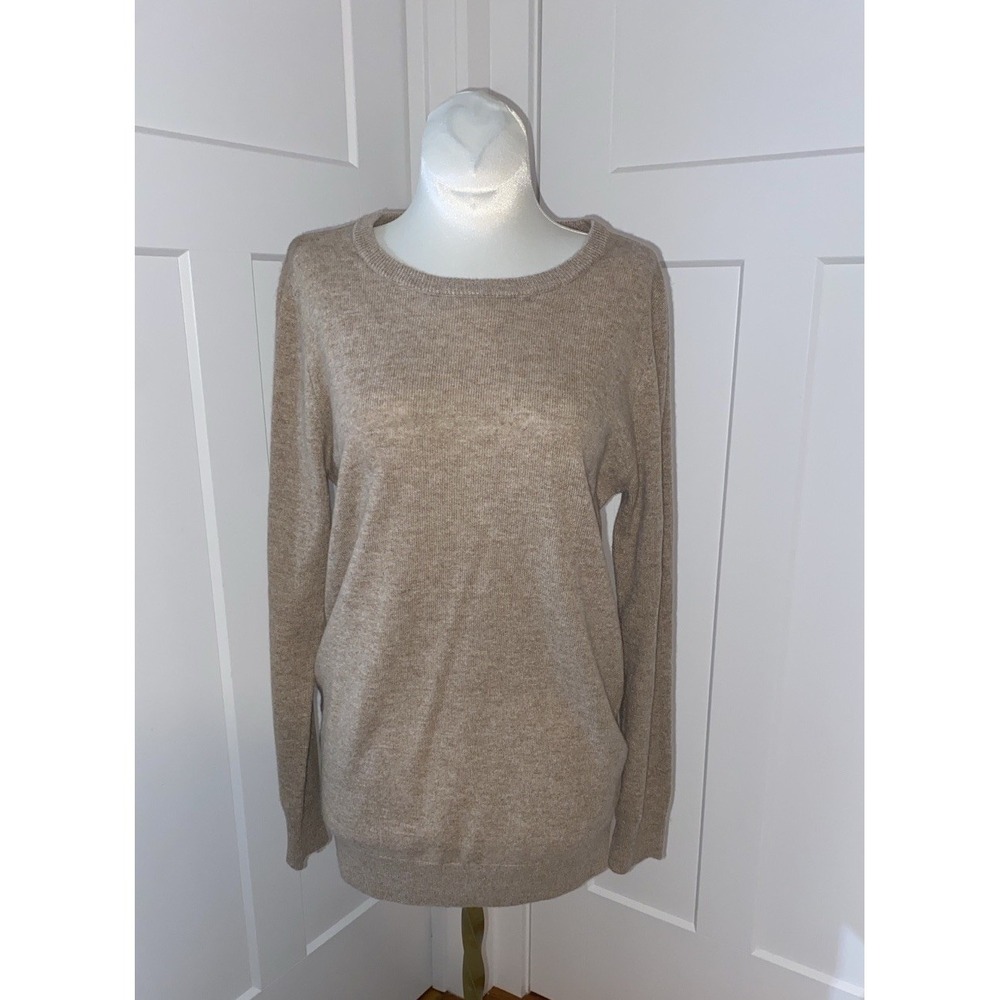 Quince Cashmere‎ Crewneck Sweater Ruched Sides Tan Size Small